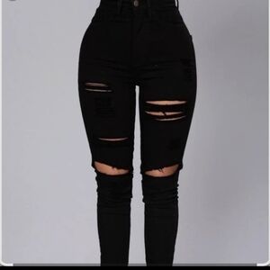 Fashion Nova Black High Rise Distressed Jeans